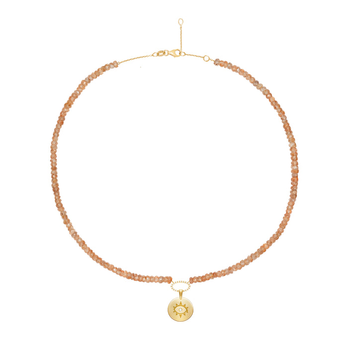 Diane Kordas Zircon Apricot Beaded Necklace With Coin Evil Eye Pendant