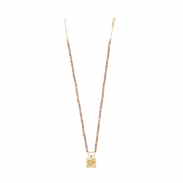Diane Kordas Zircon Champagne Beaded Necklace With Squared Snake Motif