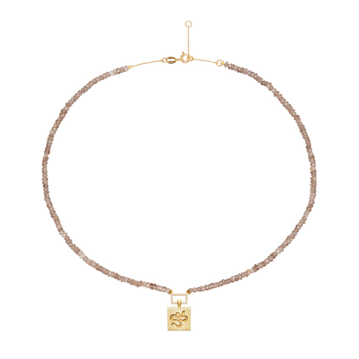 diane kordas Zircon Champagne Beaded Necklace with Squared Snake Motif