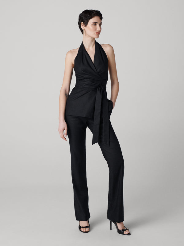 Diane Von Furstenberg Alyssa Halter Wrap Top T044ABLACKSTLN