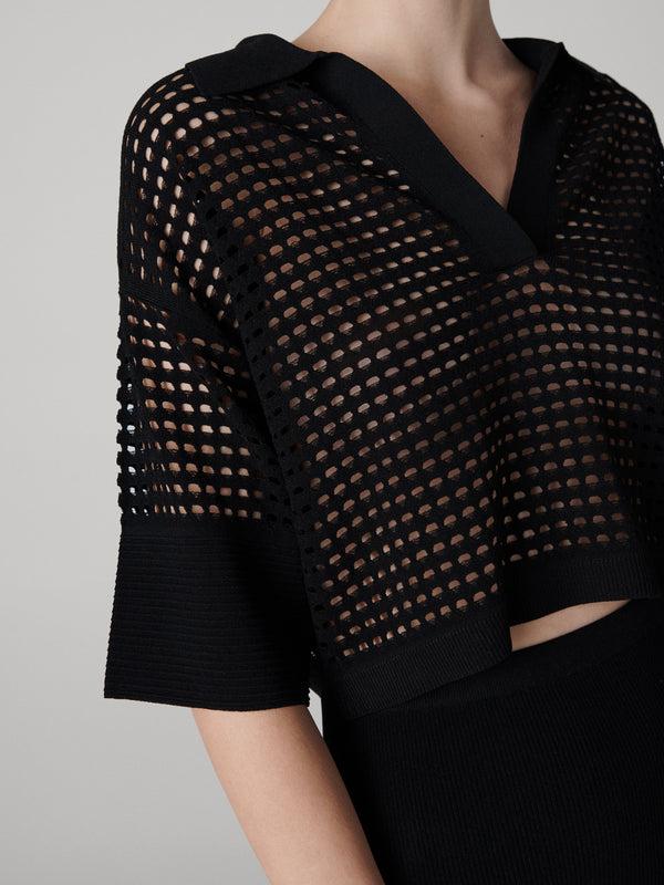 Diane Von Furstenberg Harper Polo Knit Top T012ABLACKVIPL