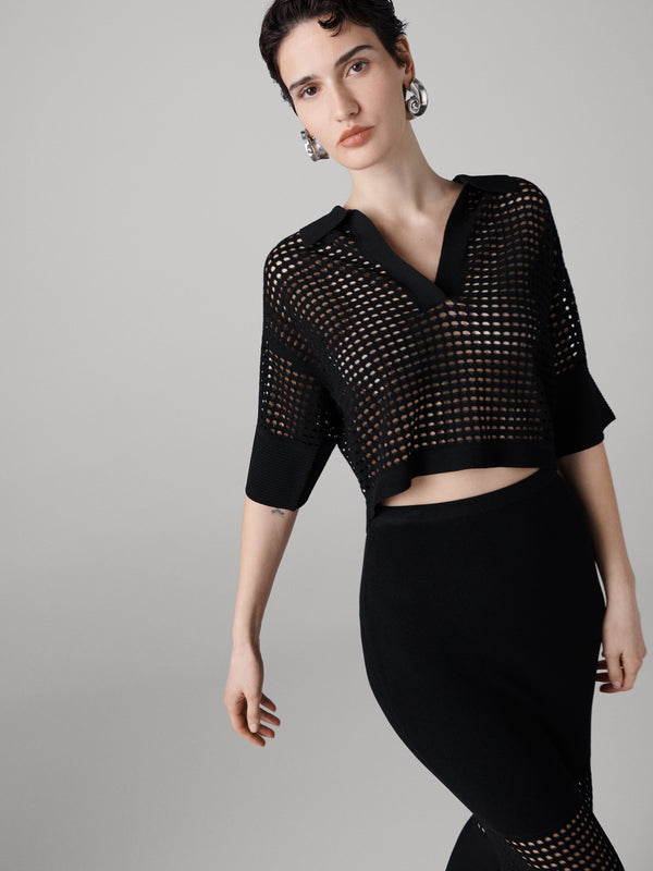 Diane Von Furstenberg Harper Polo Knit Top T012ABLACKVIPL