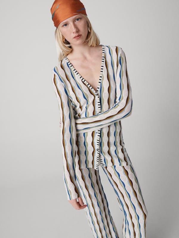 Diane Von Furstenberg Sailor Silk Knit Cardigan K018ASGMULSICN