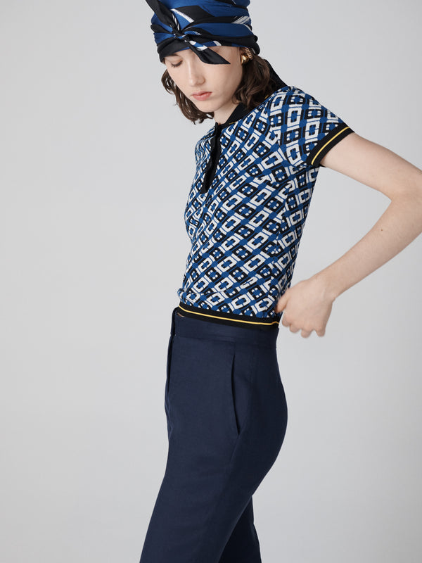 Diane Von Furstenberg Serena Knit Jacquard Top T963ACLKJQCLJQ