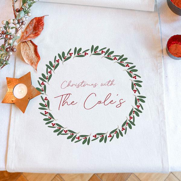 dibor Berry Wreath Personalised Christmas Table Runner