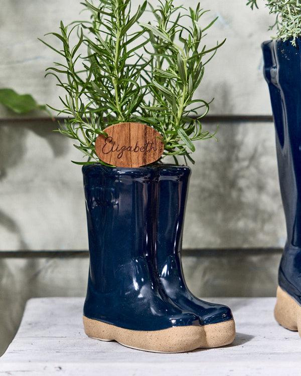 dibor Blue Welly Boot Planter with Personalised Marker