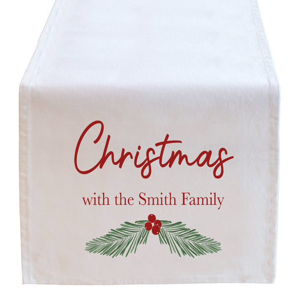 Dibor Christmas Holly Personalised Family Table Runner