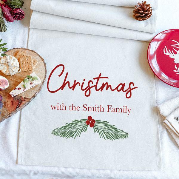 Dibor Christmas Holly Personalised Family Table Runner