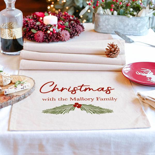 dibor Christmas Holly Personalised Family Table Runner