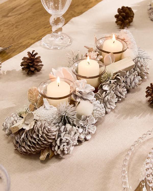 Dibor Christmas Tea Light Candle Holder Collection White Frosted Pine Cone Dining Table Centrepiece Tealight Lantern Seasonal Home Decor