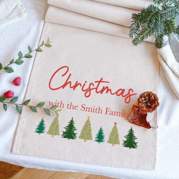 Dibor Christmas Trees Personalised Family Table Runner
