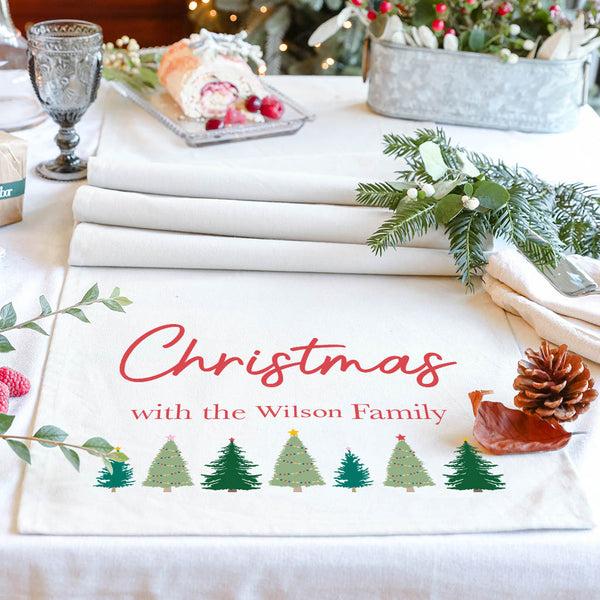dibor Christmas Trees Personalised Family Table Runner
