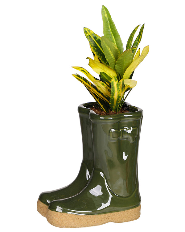 Dibor Dark Green Welly Boot Planter With Personalised Marker