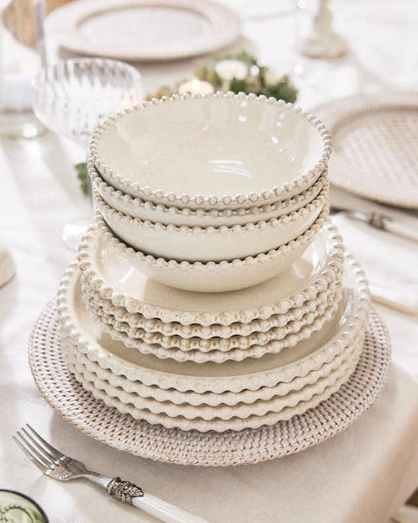 Dibor 12 Piece Beaded Pearl Ceramic Dinnerware Set