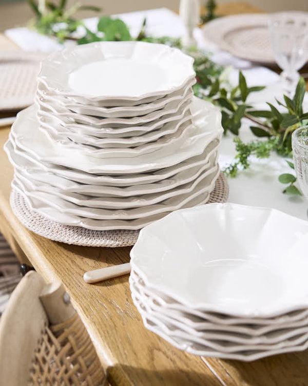 dibor 18 Piece White Baroque Style Dinnerware Set