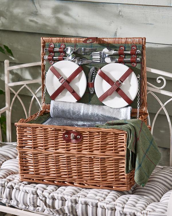 Dibor 2 Person Green Tweed Picnic Hamper