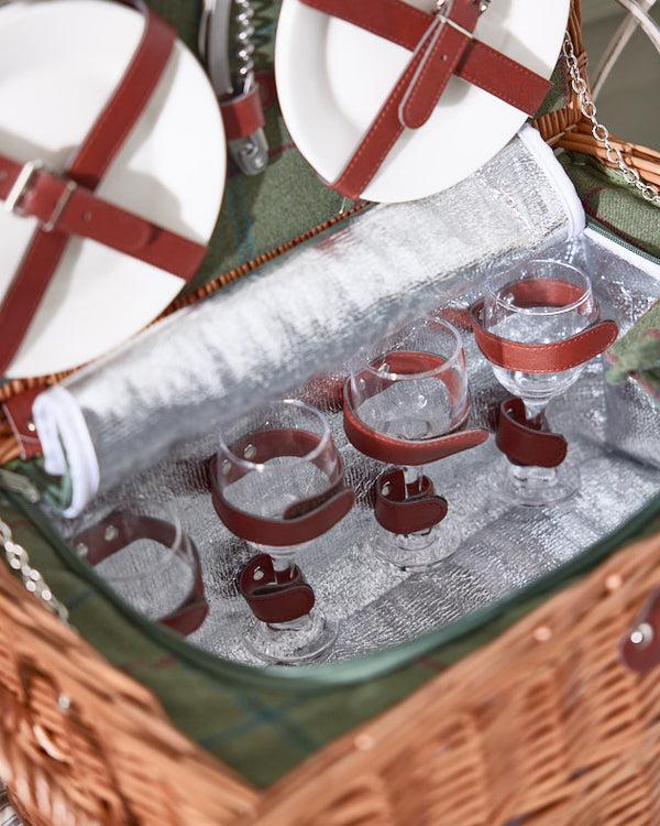 Dibor 2 Person Green Tweed Picnic Hamper