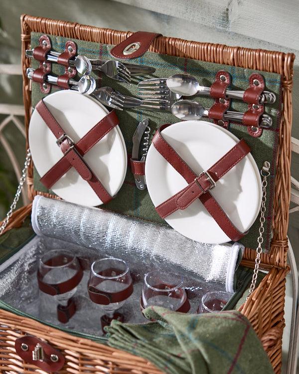 Dibor 2 Person Green Tweed Picnic Hamper
