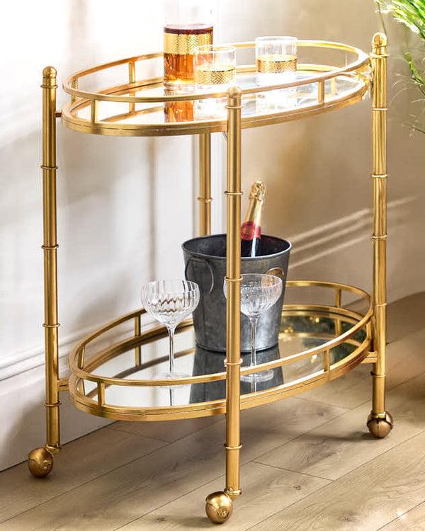 dibor 2 Tier Mirrored Bar Serving Trolley