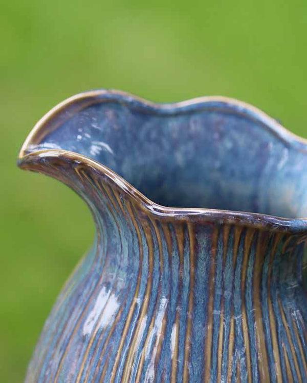 Dibor Aegean Blue Fluted Pitcher Jug Vase