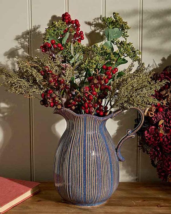 Dibor Aegean Blue Fluted Pitcher Jug Vase