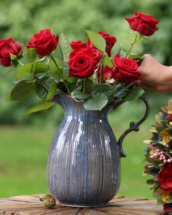 dibor Aegean Blue Fluted Pitcher Jug Vase