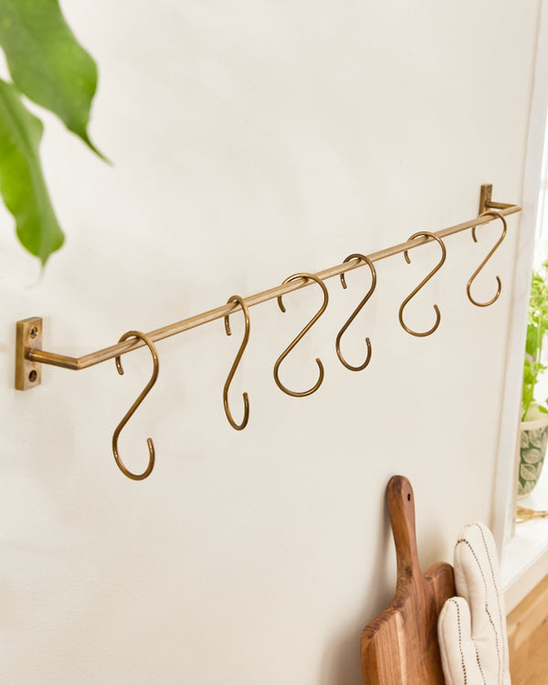 Dibor Antique Brass Rail With Hooks