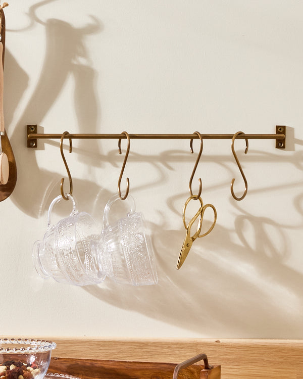 Dibor Antique Brass Rail With Hooks