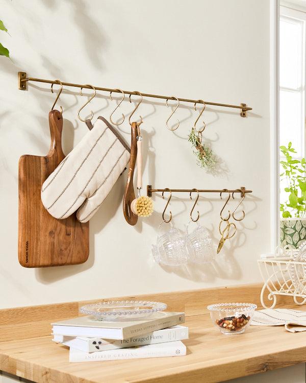 dibor Antique Brass Rail with Hooks