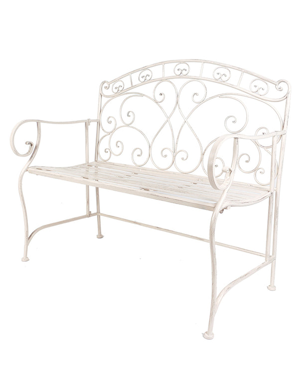 Dibor Antique Cream Scrolled Garden Bench