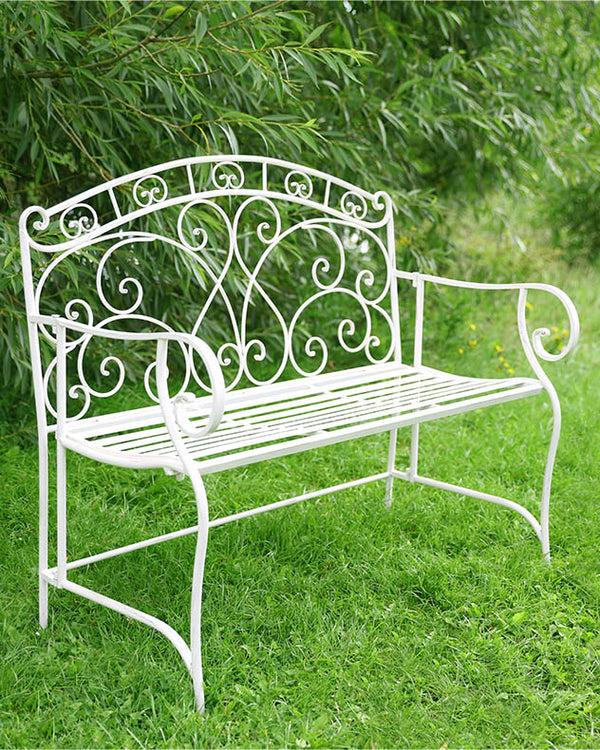 dibor Antique Cream Scrolled Garden Bench