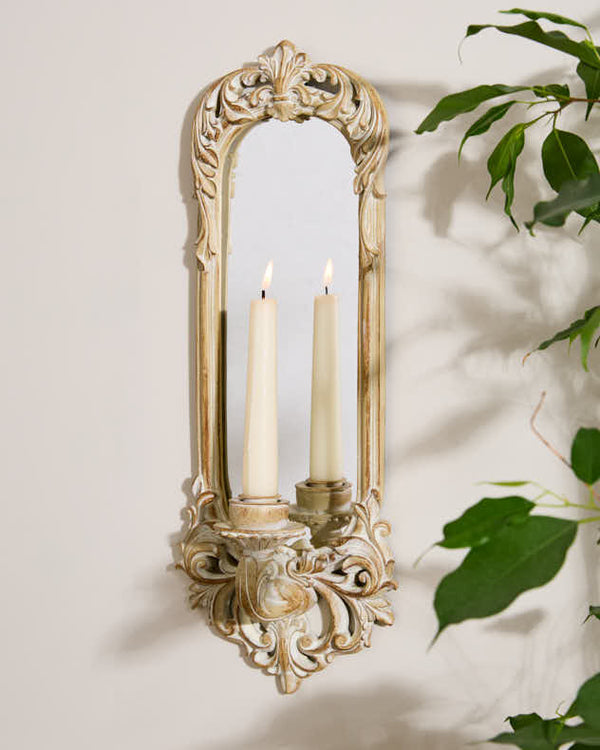 dibor Antique Style Wall Mirror with Sconce