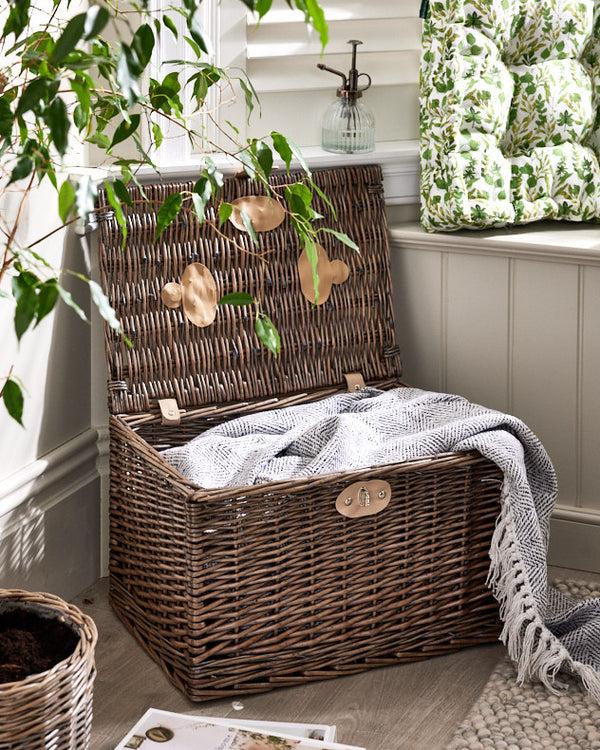 Dibor Antique Wash Wicker Chest Hamper