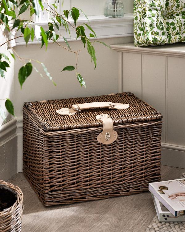 dibor Antique Wash Wicker Chest Hamper