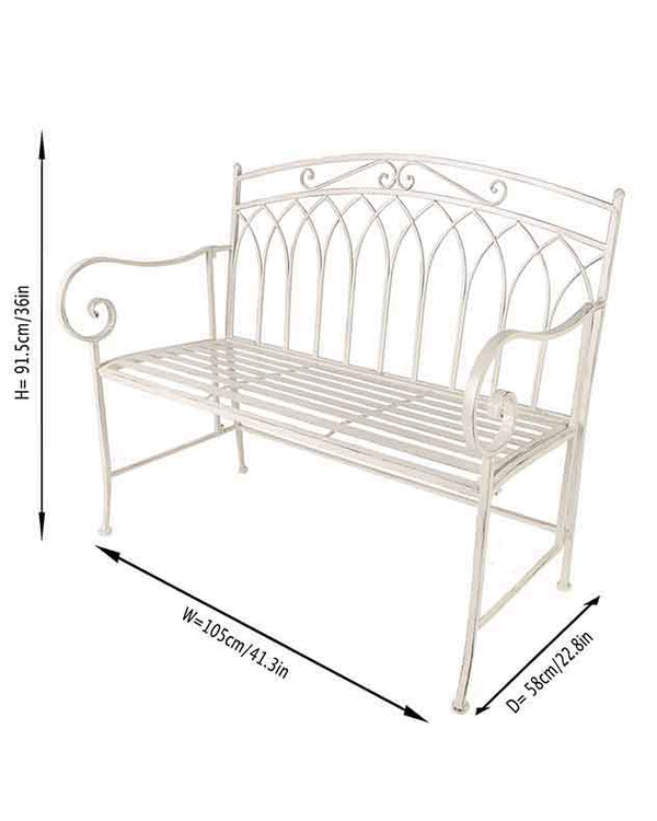 Dibor Arched Cream Iron Garden Bench