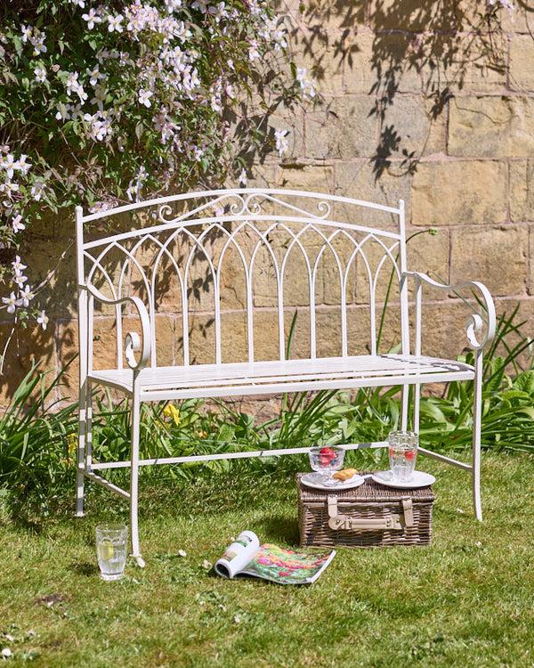 dibor Arched Cream Iron Garden Bench