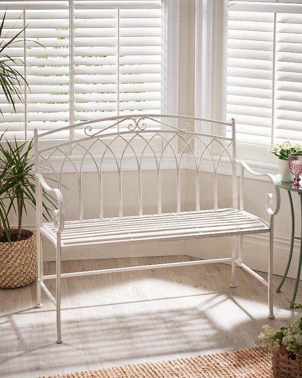 dibor Arched Cream Iron Indoor Bench