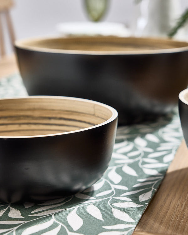 Dibor Bansa Black Set Of 3 Bamboo Bowls
