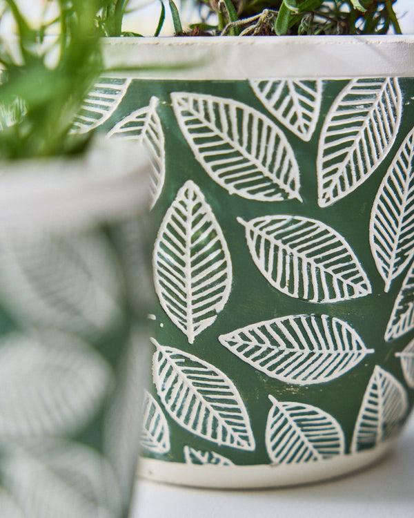 Dibor Basoa Green Leaf Patterned Planters