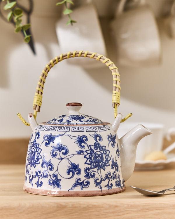 dibor Blue Floral Ceramic Teapot with Infuser
