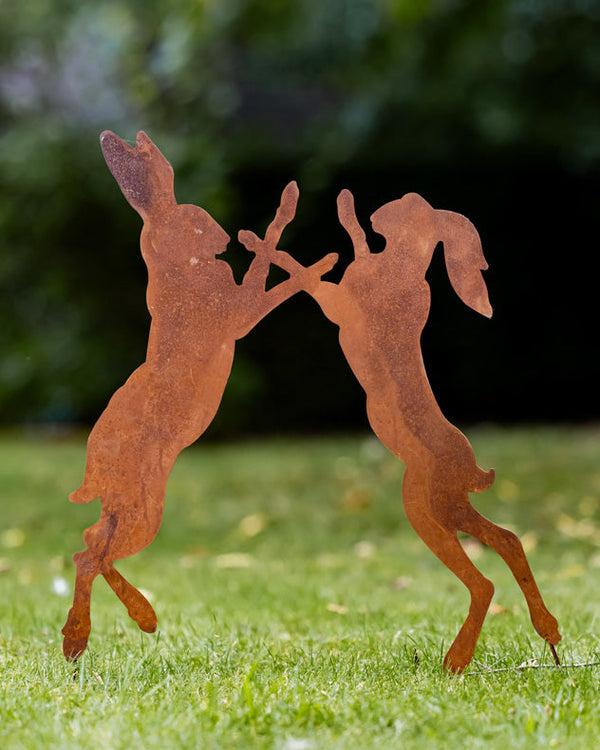 dibor Boxing Hares Garden Ornament