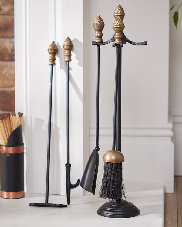 Dibor Brass Acorn Fireside Companion Set