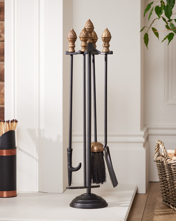 dibor Brass Acorn Fireside Companion Set