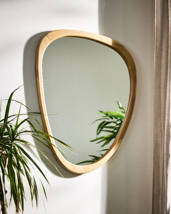 dibor Camares Wood Organic Pebble Mirror
