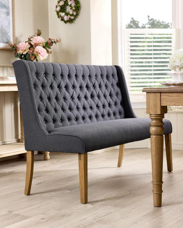 dibor Cannes Button Bench Dining Chair - Charcoal