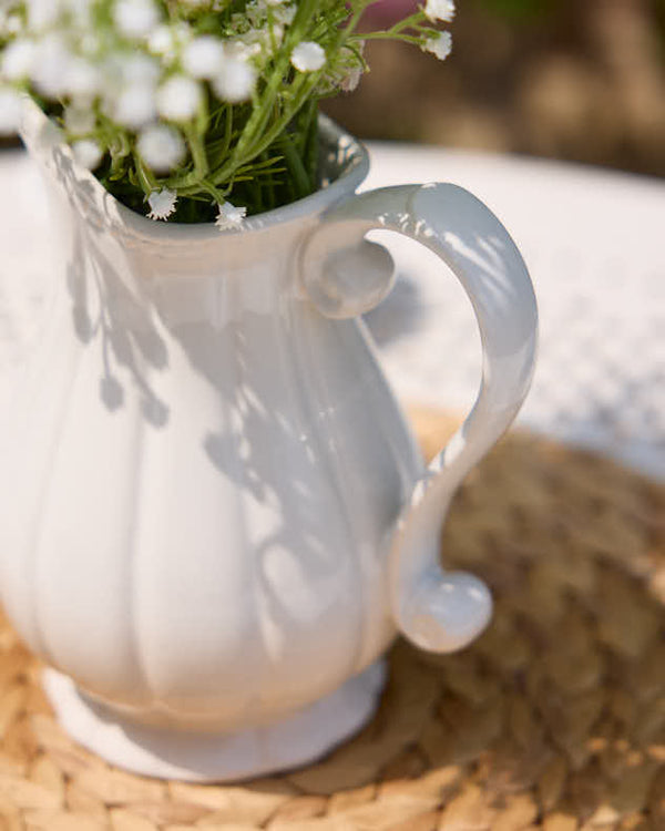 Dibor Ceramic Fluted White Jug Vase