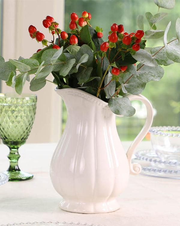 dibor Ceramic Fluted White Jug Vase