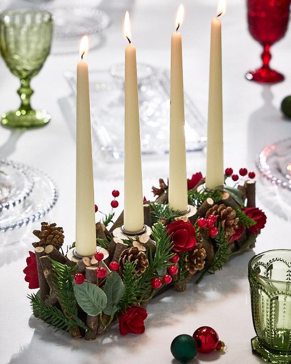 Dibor Christmas Roses Four Dinner Candle Holder
