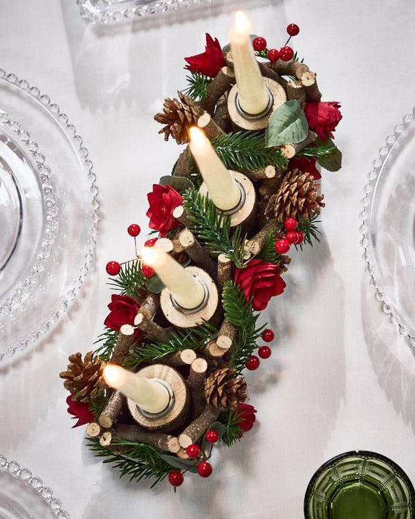 dibor Christmas Roses Four Dinner Candle Holder