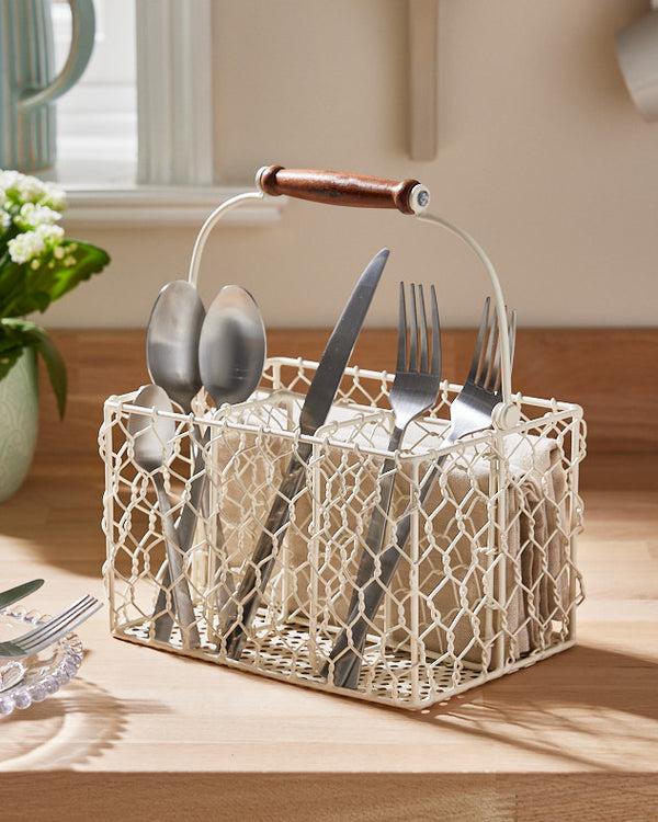 dibor Cream Chicken Wire Cutlery Caddy
